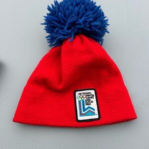 Red Winter Beanie with Olympic Patch
